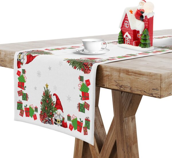 Vianočný behúň na stôl Škriatkovia 3 Farba Biela Rozmery 40x140 cm