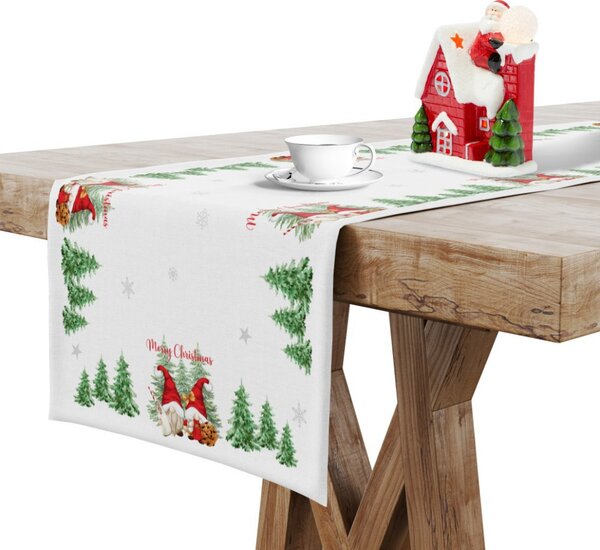 Vianočný behúň na stôl Škriatkovia 2 Farba Biela Rozmery 40x220 cm