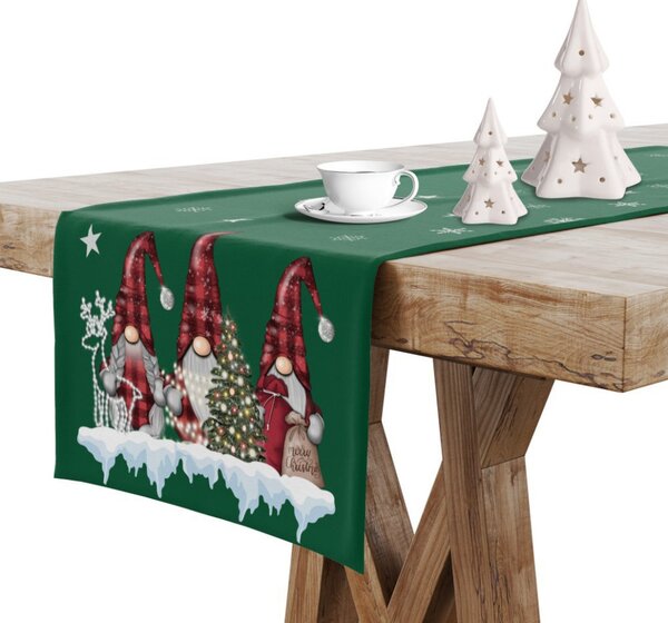 Vianočný behúň na stôl Škriatkovia 4 Farba Zelená Rozmery 40x140 cm