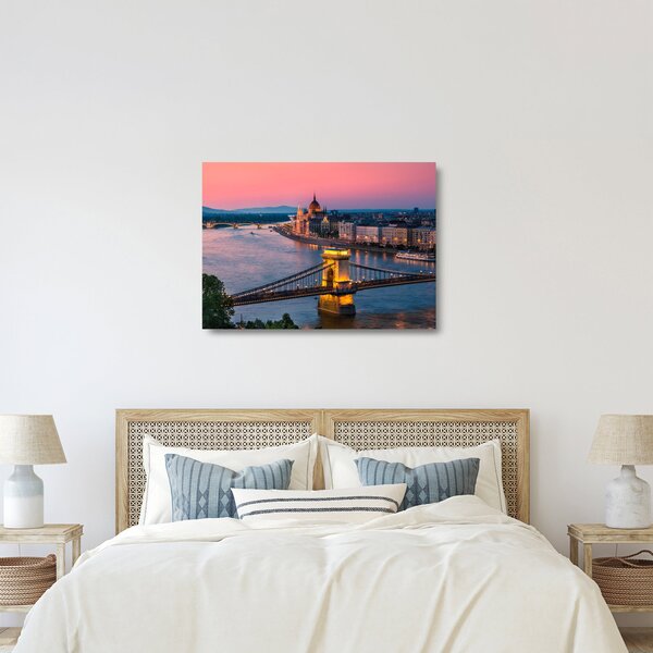 Sklenený obraz - Panorama mesta, Budapešť, Maďarsko (70x50 cm)