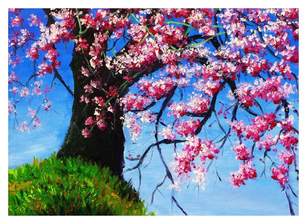 Sklenený obraz maľované rozkvitnuté čerešne (70x50 cm)