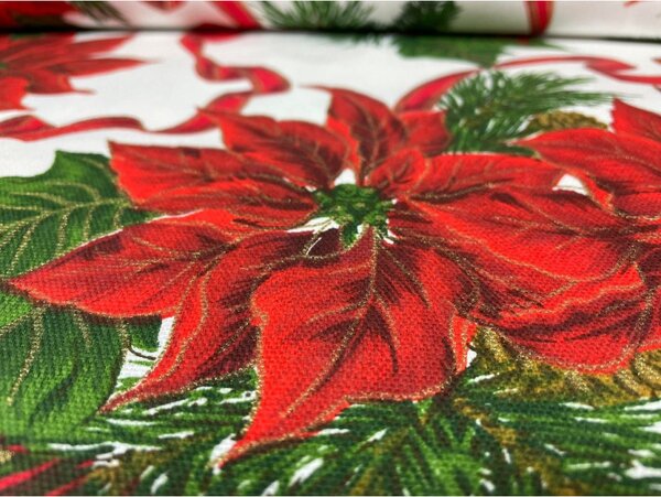 Vianočný behúň na stôl Vianočná ruža na bielom Farba Červená Rozmery 40x140 cm