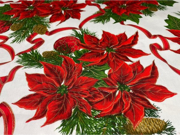 Vianočný behúň na stôl Vianočná ruža na bielom Farba Červená Rozmery 40x140 cm