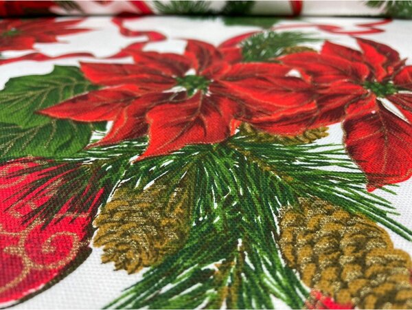 Vianočný behúň na stôl Vianočná ruža na bielom Farba Červená Rozmery 40x140 cm
