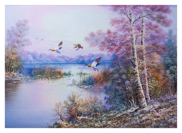 Sklenený obraz - Prichádza jeseň, olejomaľba (70x50 cm)