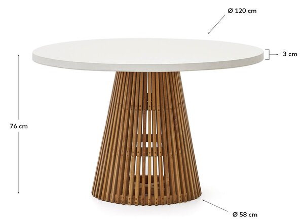 MUZZA Záhradný jedálenský stôl faluca Ø 120 cm biely/prírodný