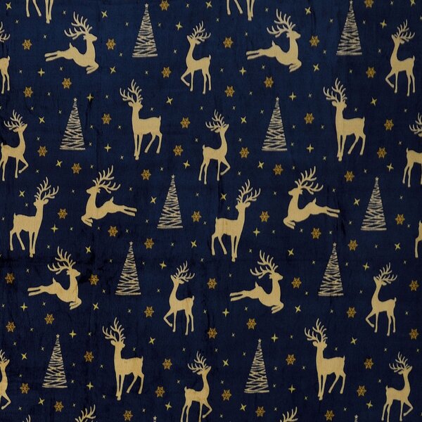 Vianočná mikroplyšová deka GOLDEN DEER tmavomodrá Rozmer: 150 x 200 cm