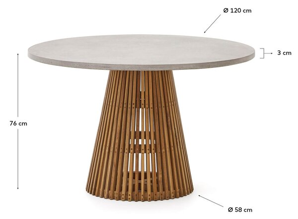 MUZZA Záhradný jedálenský stôl faluca Ø 120 cm sivý/prírodný