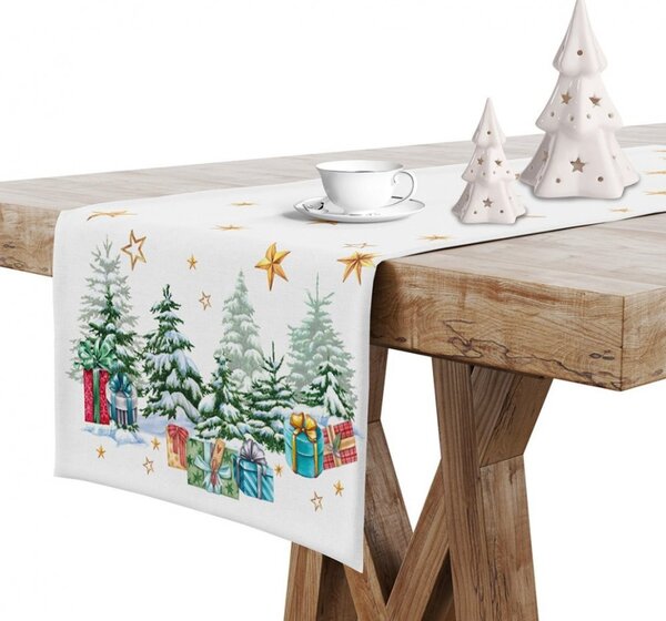 Vianočný behúň na stôl Vianočný stromček MIG937 Farba Biela Rozmery 40x140 cm