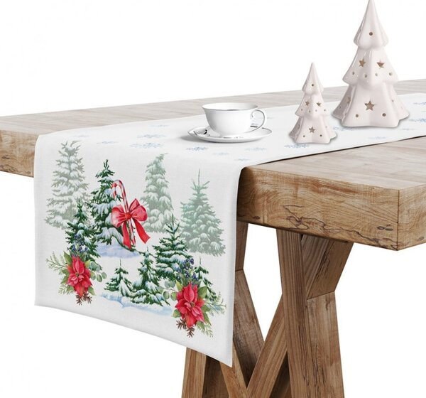 Vianočný behúň na stôl Vianočný stromček MIG938 Farba Biela Rozmery 40x140 cm