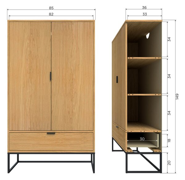 MUZZA Dvojdverová skriňa Silas 85 x 149 cm prírodná