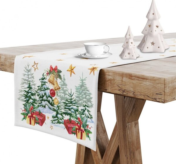 Vianočný behúň na stôl Vianočný stromček MIG939 Farba Biela Rozmery 40x140 cm