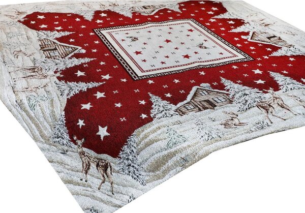 Vianočný gobelínový obrus na stôl Vianočná krajinka na bordovom 90x90 cm Chenille IT029 Farba Červená Rozmery 90x90 cm