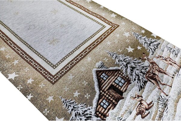 Vianočný gobelínový behúň na stôl Zasnežená krajinka v béžovom Chenille IT030 Farba Béžová Rozmery 40x130 cm