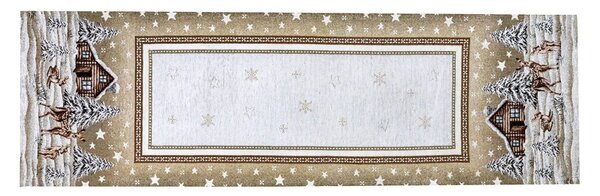 Vianočný gobelínový behúň na stôl Zasnežená krajinka v béžovom Chenille IT030 Farba Béžová Rozmery 40x130 cm