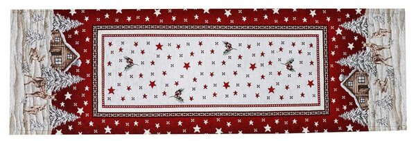 Vianočný gobelínový behúň na stôl Zimná krajinka na bordovom Chenille IT029 Farba Červená Rozmery 40x130 cm