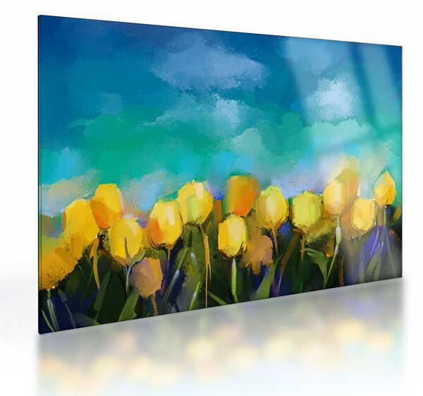 Sklenený obraz žltých tulipánov (70x50 cm)