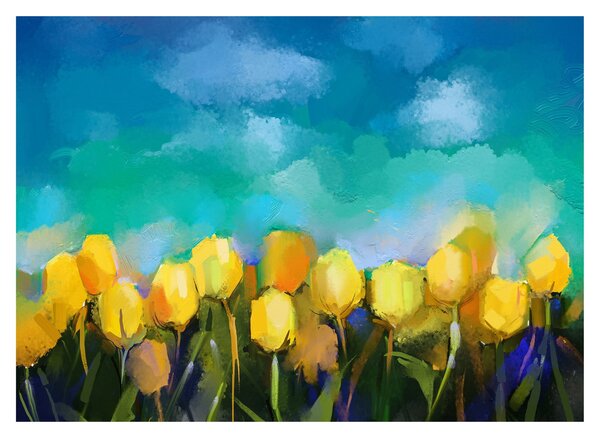 Sklenený obraz žltých tulipánov (70x50 cm)