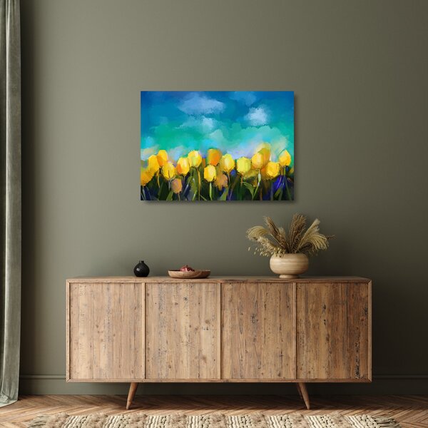 Sklenený obraz žltých tulipánov (70x50 cm)