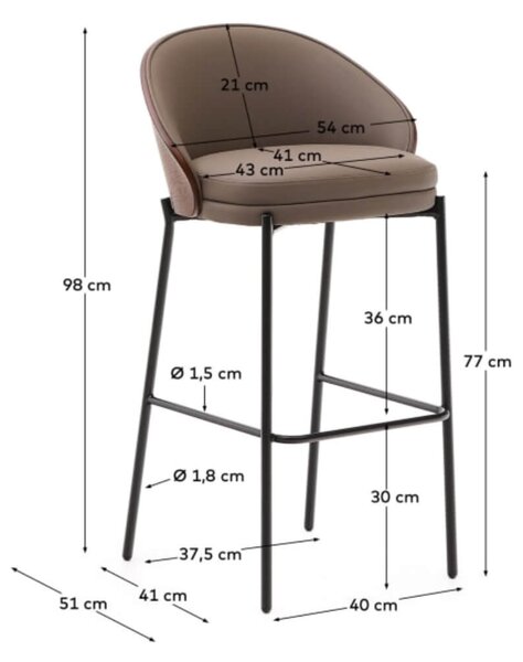 MUZZA Barová stolička meya 77 cm tmavohnedá