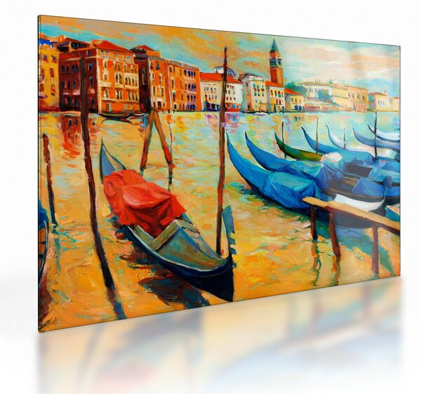 Sklenený obraz - Prístav v Benátkach (70x50 cm)