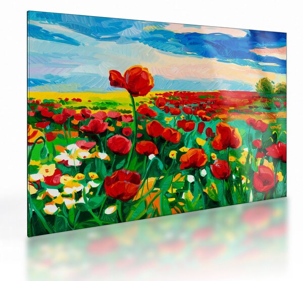 Sklenený obraz poľa s vlčími makmi (70x50 cm)