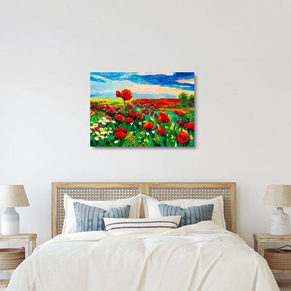 Sklenený obraz poľa s vlčími makmi (70x50 cm)