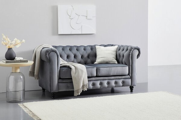 SEDAČKA CHESTERFIELD, drevo, textil, sivá, čierna Xora - Sedačky