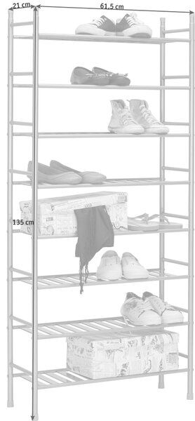 REGÁL NA TOPÁNKY, niklová, 61,5/135/21 cm Xora - Skrine, regály & police na topánky