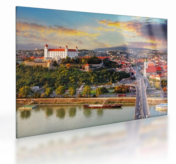 Sklenený obraz - Panorama Bratislavy, Slovensko (70x50 cm)