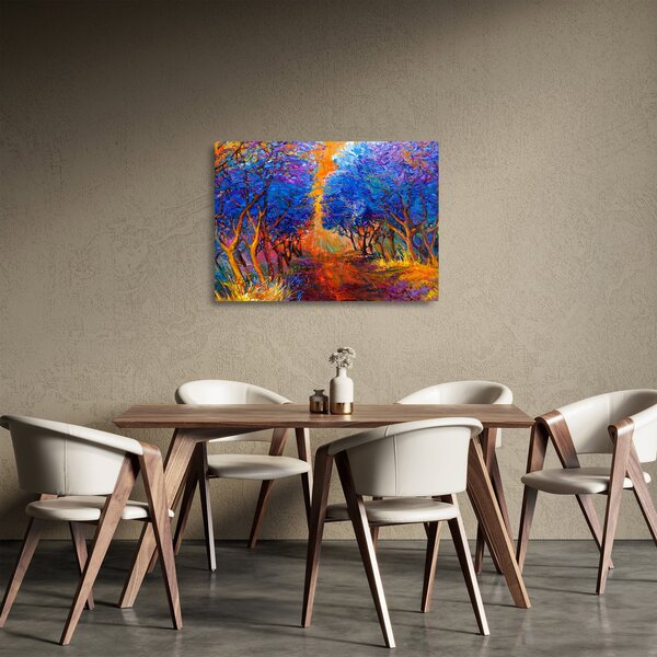 Sklenený obraz - jesenné koruny stromov, moderný impresionizmus (70x50 cm)