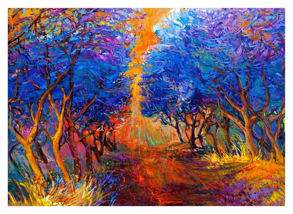 Sklenený obraz - jesenné koruny stromov, moderný impresionizmus (70x50 cm)