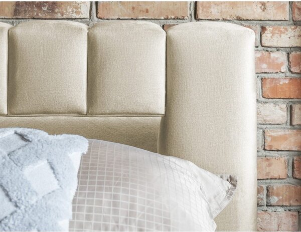Béžová čalúnená dvojlôžková posteľ s úložným priestorom s roštom 160x200 cm Lamica – ELTAP