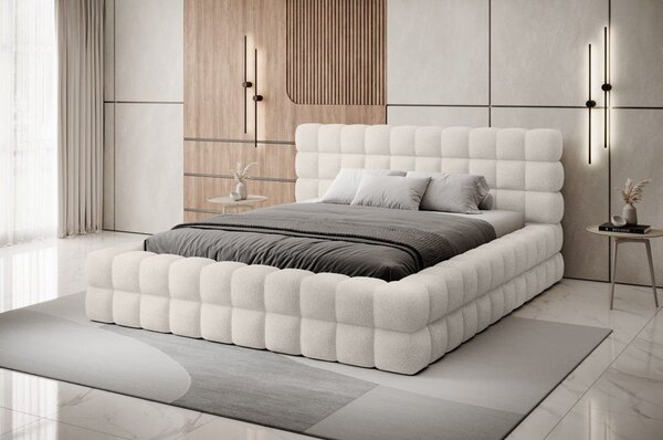 Biela čalúnená dvojlôžková posteľ s úložným priestorom s roštom 140x200 cm Dizzle – ELTAP