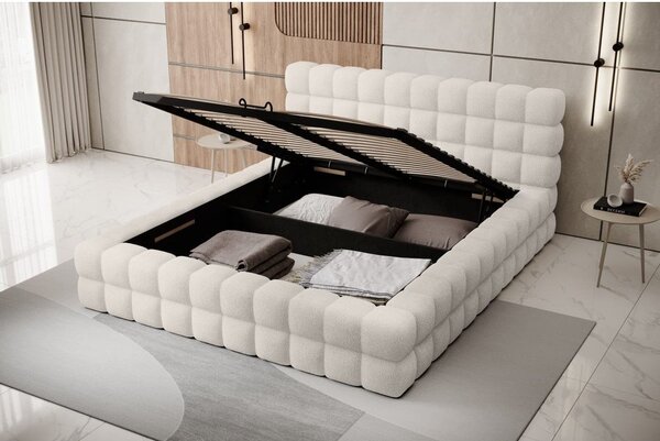 Biela čalúnená dvojlôžková posteľ s úložným priestorom s roštom 140x200 cm Dizzle – ELTAP