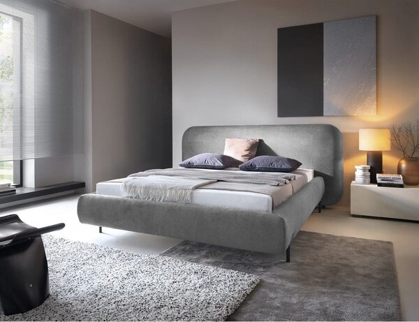 Sivá čalúnená dvojlôžková posteľ s úložným priestorom s roštom 140x200 cm Pointt – ELTAP