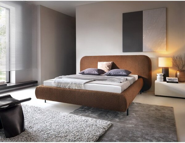 Terakotová čalúnená dvojlôžková posteľ s úložným priestorom s roštom 140x200 cm Pointt – ELTAP