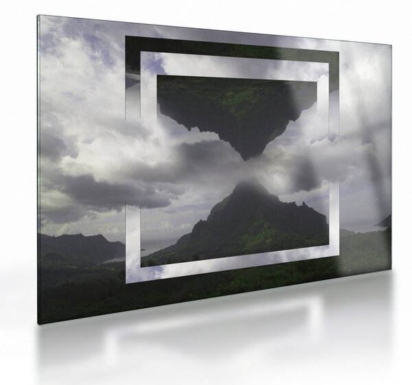 Sklenený obraz - Hory na Islande, geometrická koláž (70x50 cm)