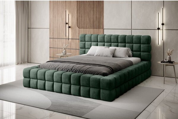 Tmavozelená čalúnená dvojlôžková posteľ s úložným priestorom s roštom 180x200 cm Dizzle – ELTAP