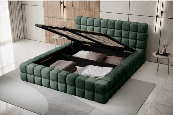 Tmavozelená čalúnená dvojlôžková posteľ s úložným priestorom s roštom 180x200 cm Dizzle – ELTAP