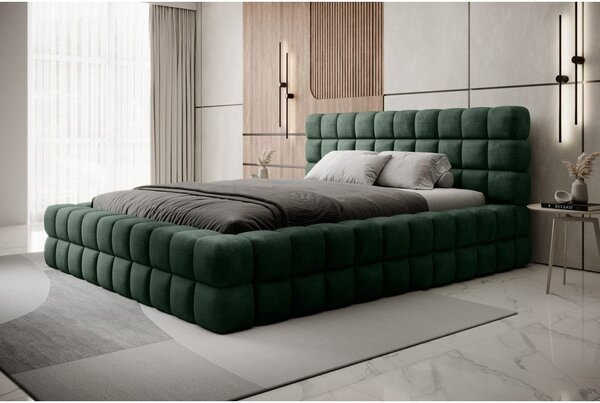 Tmavozelená čalúnená dvojlôžková posteľ s úložným priestorom s roštom 180x200 cm Dizzle – ELTAP