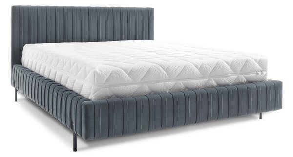 Modrá čalúnená dvojlôžková posteľ s úložným priestorom s roštom 140x200 cm Plissa – ELTAP