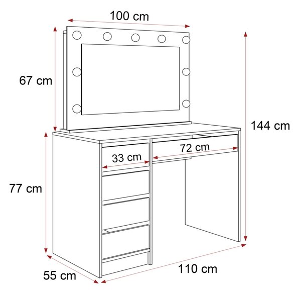 TOALETNÝ STOLÍK ANETT II KAŠMÍR + ZRKADLO LED 110 cm