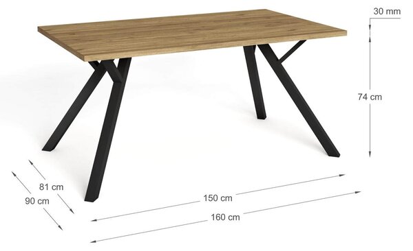 MUZZA Jedálenský stôl olapa 160 x 90 cm prírodný