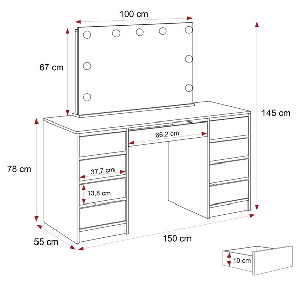 TOALETNÝ STOLÍK ANETT DOUBLE BIELY LESK + ZRKADLO LED 150 cm