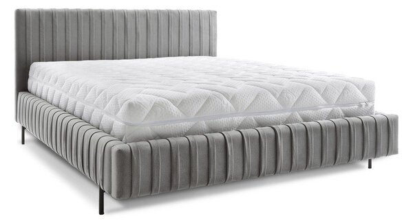 Sivá čalúnená dvojlôžková posteľ s úložným priestorom s roštom 160x200 cm Plissa – ELTAP