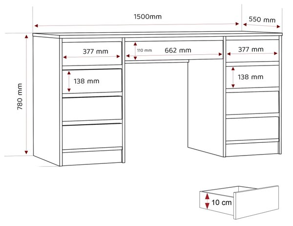 PÍSACÍ STÔL ANETT DOUBLE BIELY LESK 150 cm
