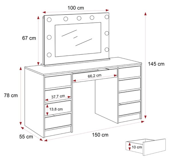 TOALETNÝ STOLÍK ANETT DOUBLE II BIELY LESK + ZRKADLO LED 150 cm