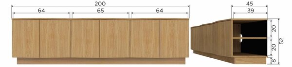 MUZZA TV stolík Mazu 200 x 45 cm prírodný