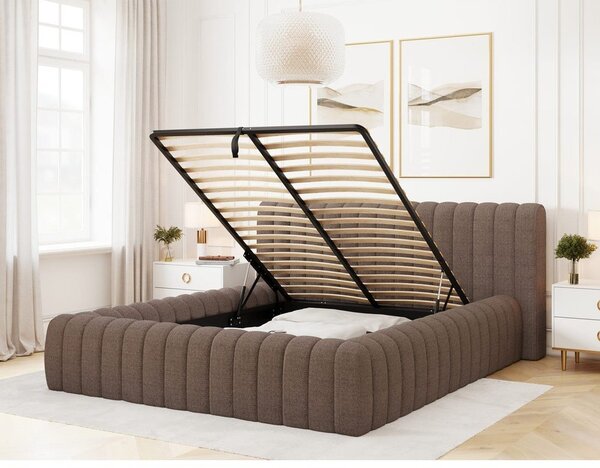 Hnedá čalúnená dvojlôžková posteľ s úložným priestorom s roštom 140x200 cm Carilla – ELTAP